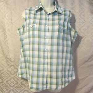 Wrancher Snap Button Sleeveless Top Plaid L